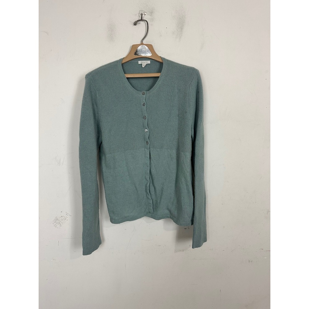Garnet Hill Womens XL Sage Green Lambswool Blend Ribbed Button Front Cardigan